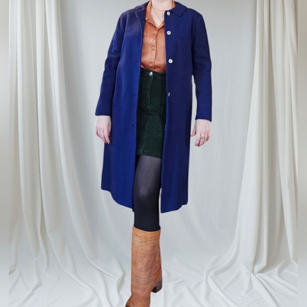 Vintage '60s Handmade Mod Cobalt Blue Tweed Tailored Swing Coat Pea Overcoat 8
